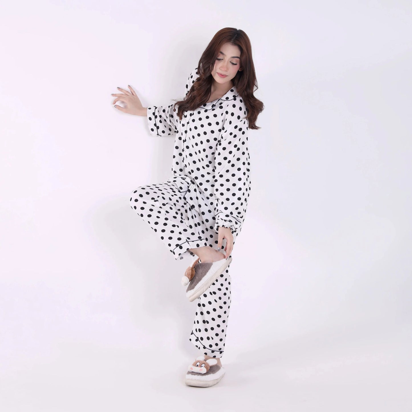 WHITE POLKA PJ SET