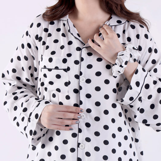 WHITE POLKA PJ SET
