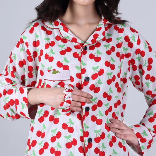 WHITE BIG CHERRIES PJ SET