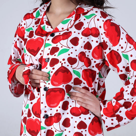 WHITE CHERRY HEARTS PJ SET