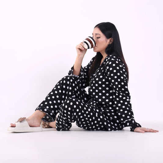 BLACK POLKA PJ SET