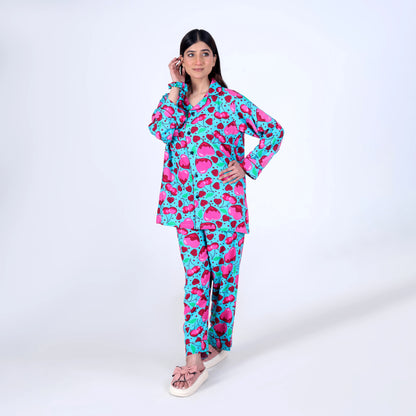 AQUA CHERRY HEARTS PJ SET