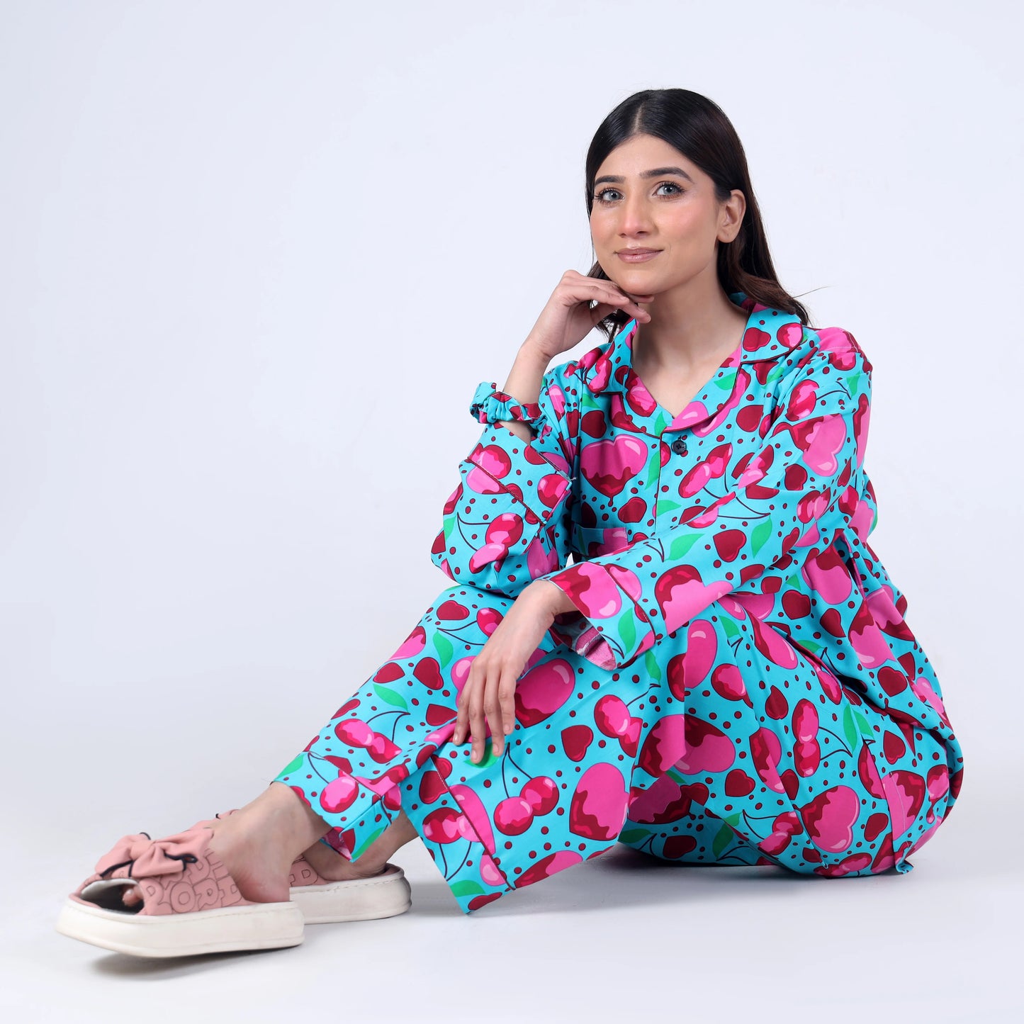 AQUA CHERRY HEARTS PJ SET
