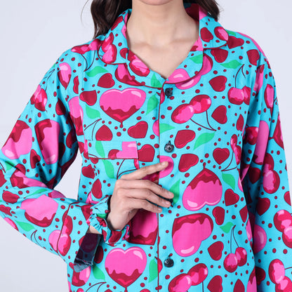 AQUA CHERRY HEARTS PJ SET