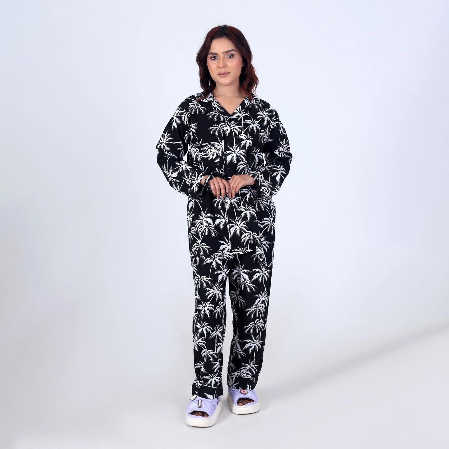 BLACK PALM TREE PJ SET