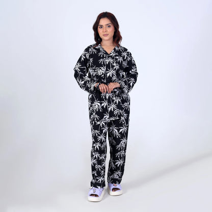 BLACK PALM TREE PJ SET