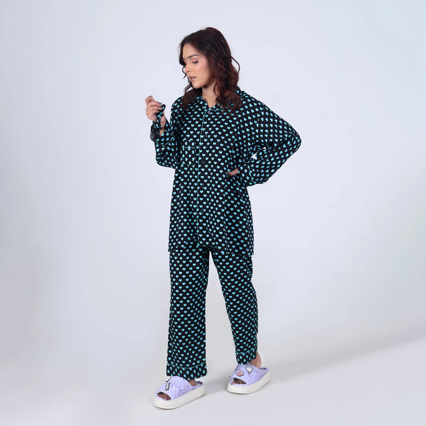 CUTE AQUA HEARTS PJ SET