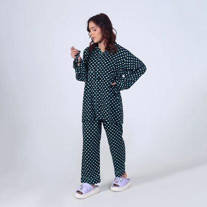 CUTE AQUA HEARTS PJ SET