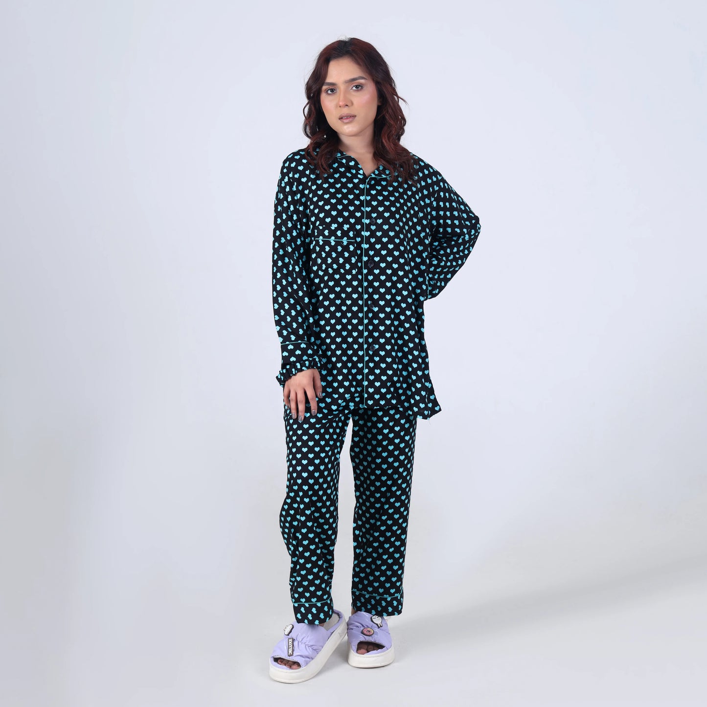 CUTE AQUA HEARTS PJ SET