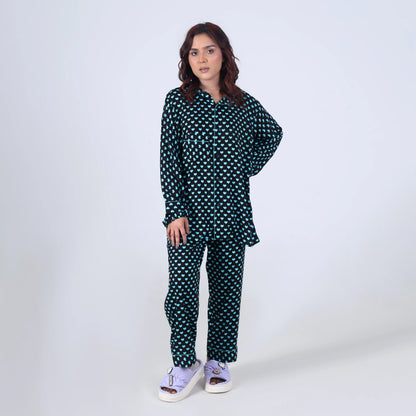 CUTE AQUA HEARTS PJ SET