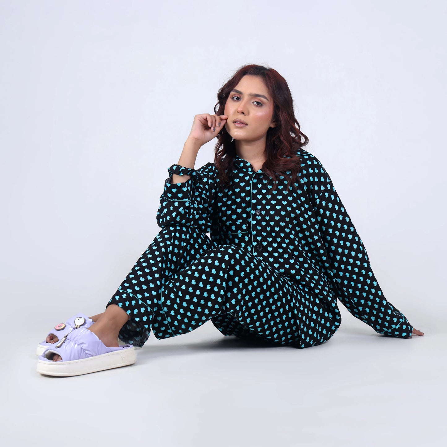 CUTE AQUA HEARTS PJ SET