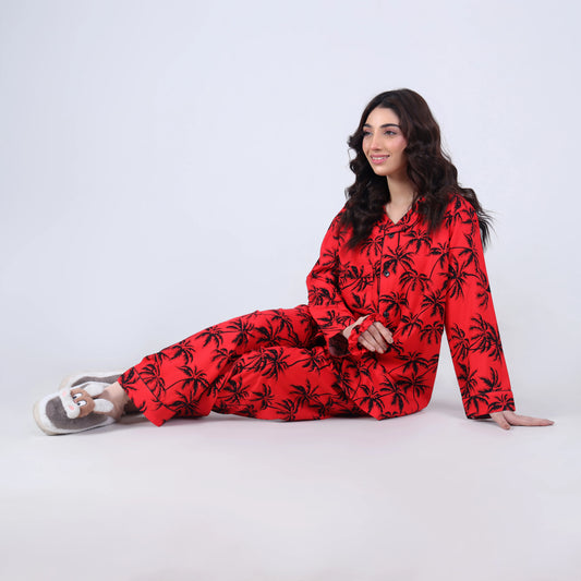 RED PALM TREE PJ SET