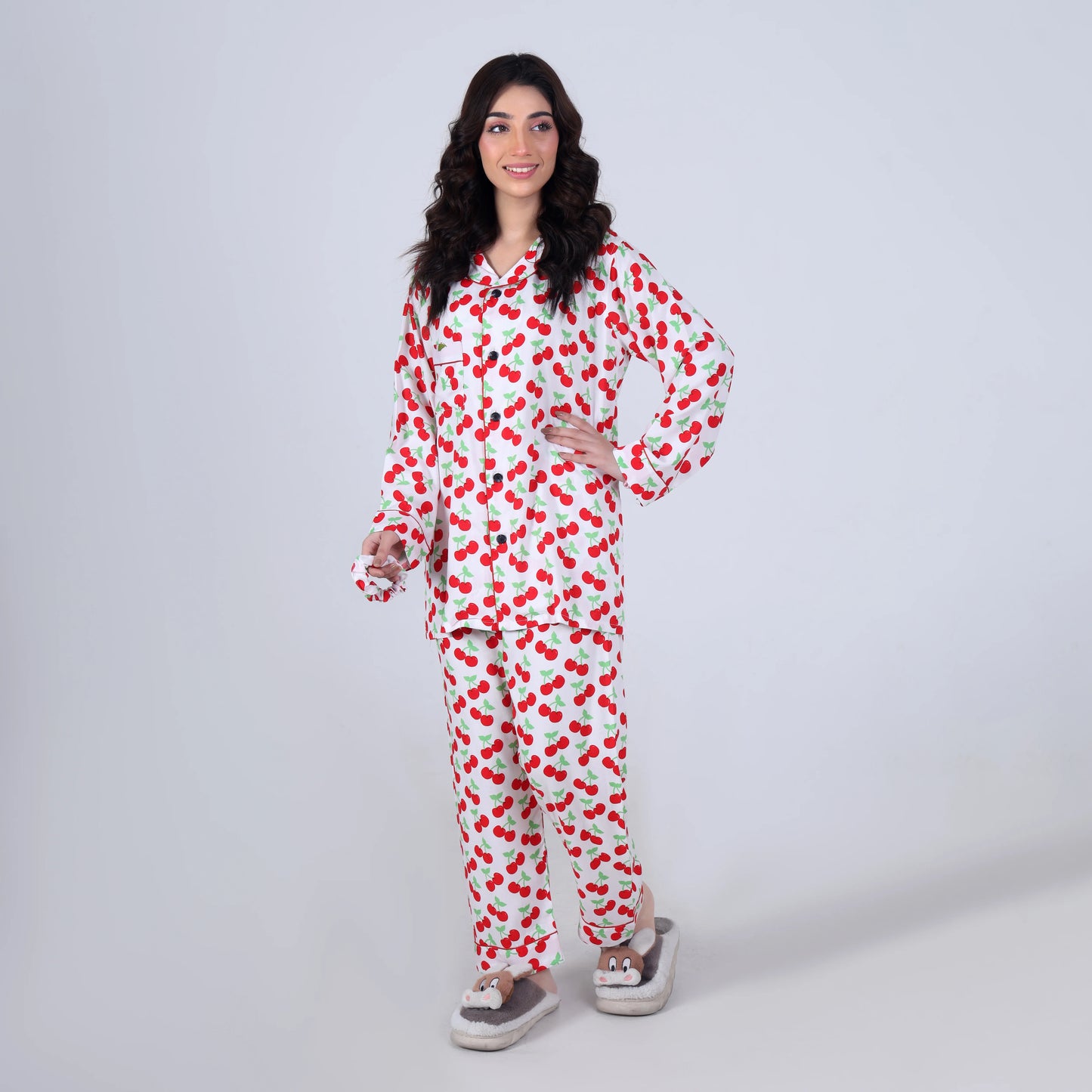 WHITE BIG CHERRIES PJ SET