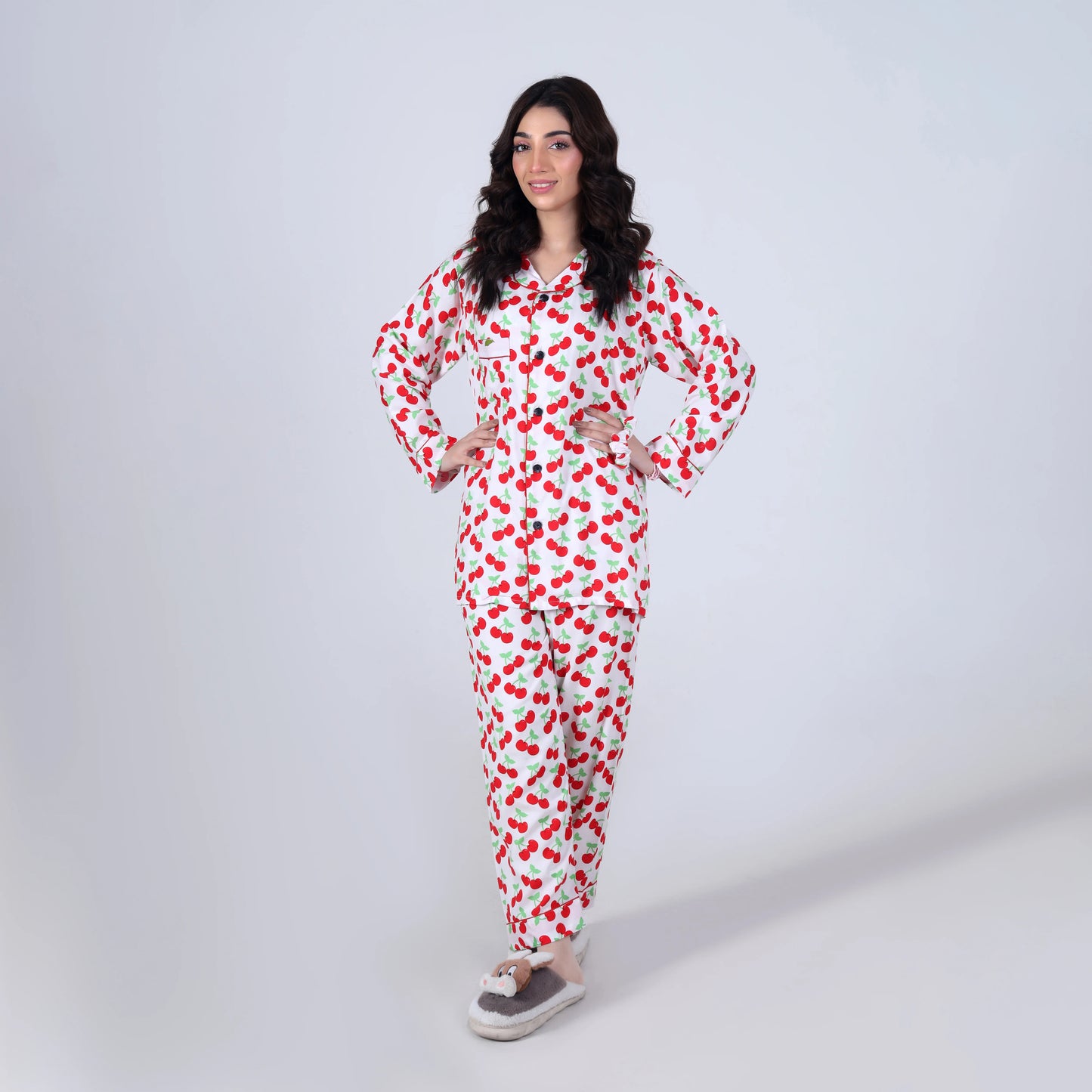 WHITE BIG CHERRIES PJ SET