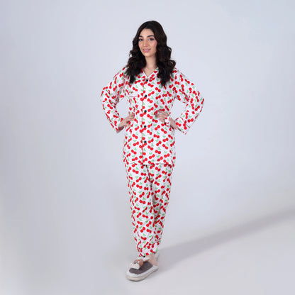 WHITE BIG CHERRIES PJ SET