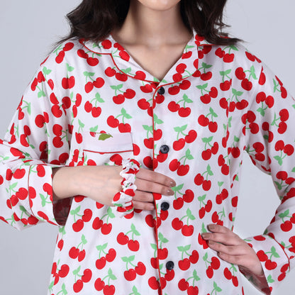 WHITE BIG CHERRIES PJ SET
